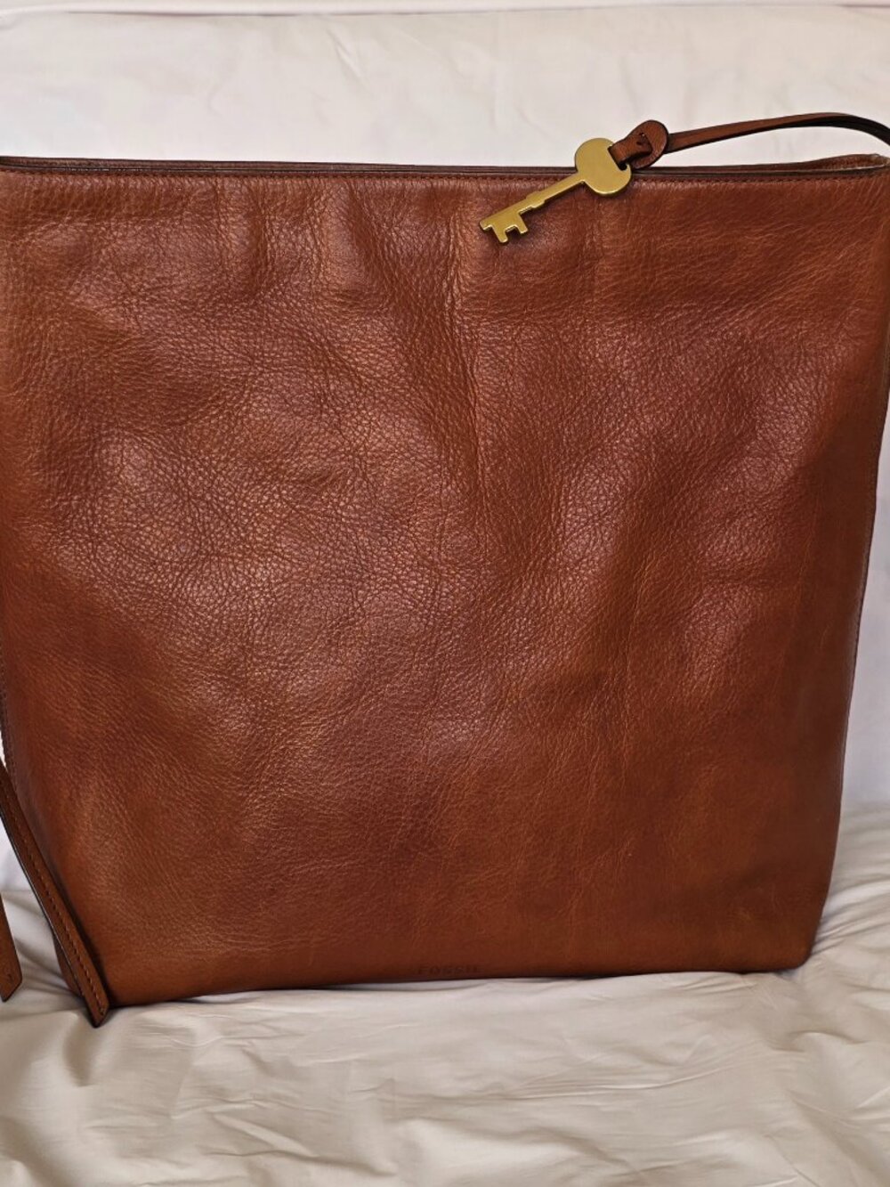 Fossil Maya Small Hobo Bag Cognac Brown Pebbled Leather Shoulder Purse